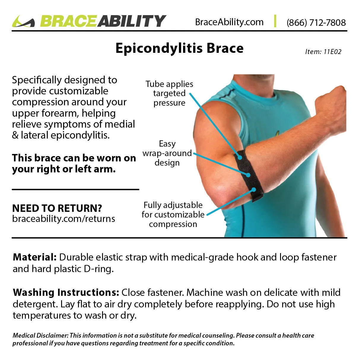 Epicondylitis Brace | Elbow Strap for Medial / Lateral Epicondyle Arm Pain & Tendonitis