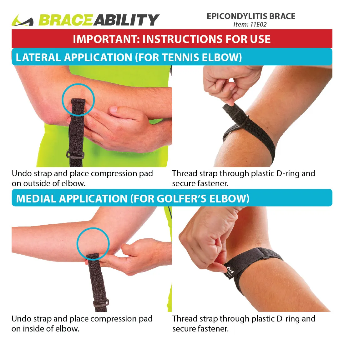 Epicondylitis Brace | Elbow Strap for Medial / Lateral Epicondyle Arm Pain & Tendonitis