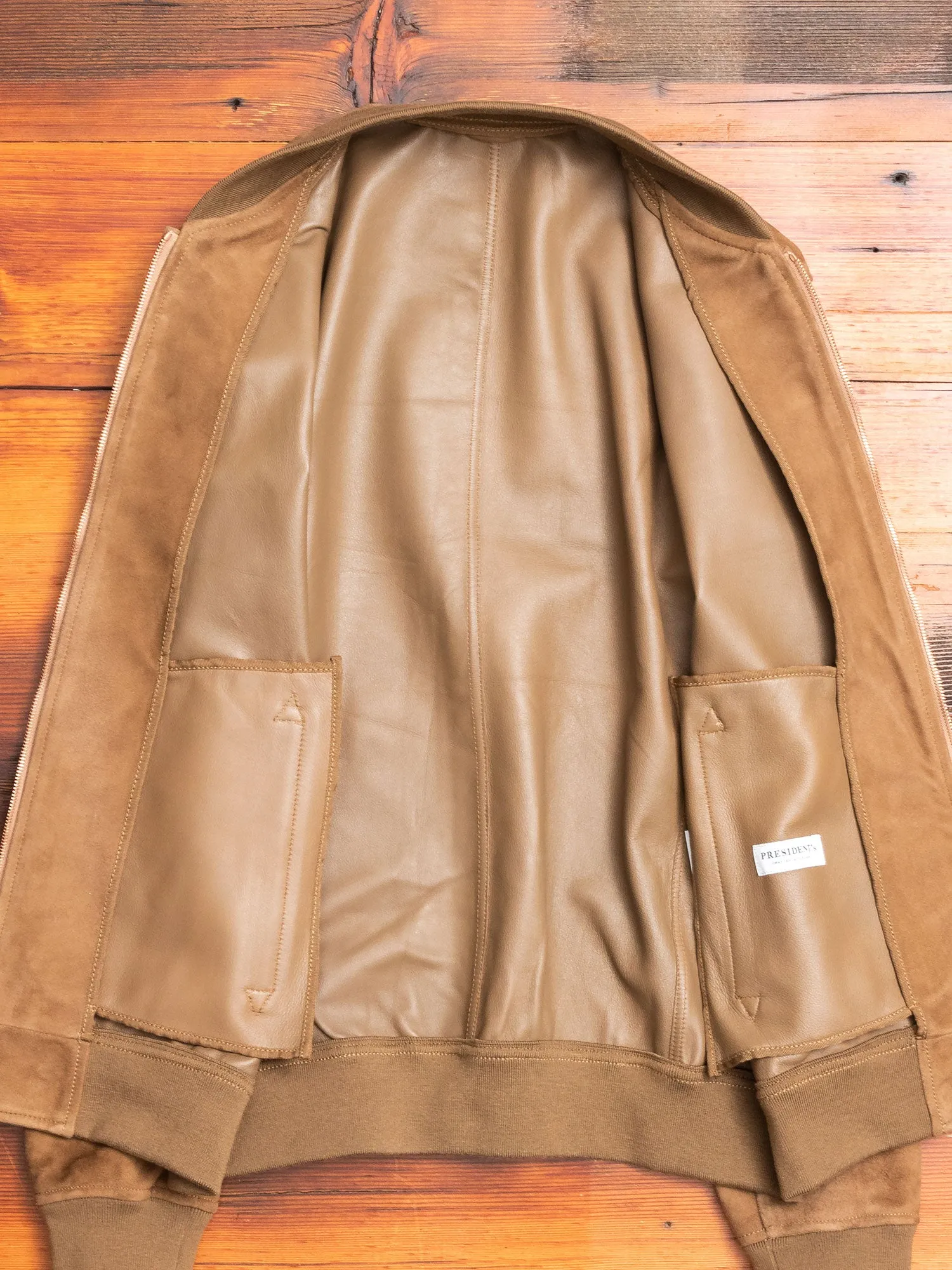 Nappa Suede Bomber Jacket in Beige