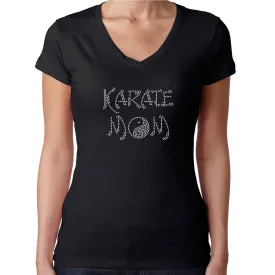 Womens T-Shirt Rhinestone Bling Black Fitted Tee Karate Mom Sports Sparkle